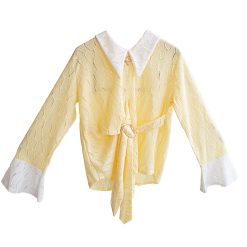 Textured Wrap Blouse with Contrast White Collar