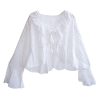 White Voile Ruffle Tie-Front Blouse
