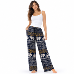 Bohemian Elephant Print Wide-Leg Pants