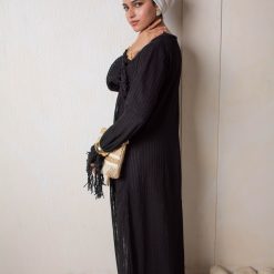 Fringe Knit Dress – Black - Image 3