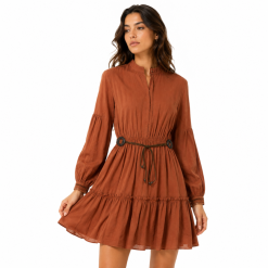 Zara Belted Tiered Mini Dress - Rust