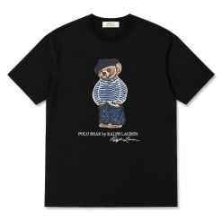 Embroidered Bear Graphic T-Shirt - Black