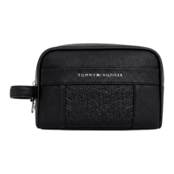 Monogram Wristlet Clutch Bag - Black, pebbled faux-leather clutch with wrist strap