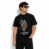 Polo Player Graphic T-Shirt - Black, cotton tee with colourful chest print (size L)