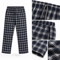 Men’s Cotton Plaid Lounge Pants – Navy & White