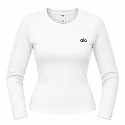 Alo Ribbed Long-Sleeve Bodysuit White
