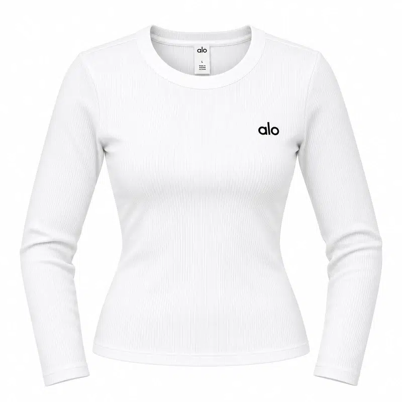 Alo Ribbed Long-Sleeve Bodysuit White