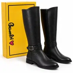 Bambi Women's Genuine Leather Knee-High Boots – Black