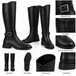 Bambi Women's Genuine Leather Knee-High Boots – Black