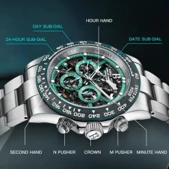 ⁦Bonest Gatti BG8019-S1 Men's Automatic Watch Green Dial⁩ - الصورة ⁦5⁩