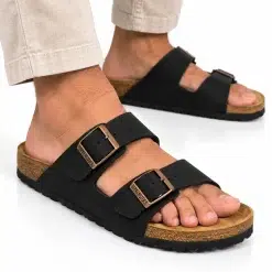 Arizona-Style Double Buckle Sandals – Black