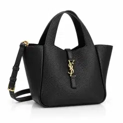 Black Textured Tote Bag with Gold-Tone Detail