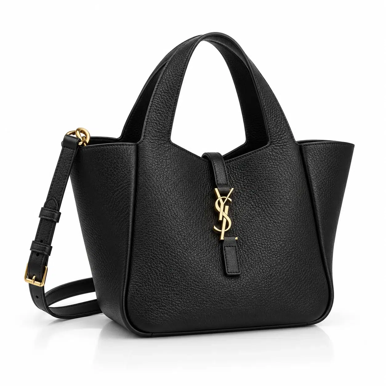 Black Textured Tote Bag with Gold-Tone Detail