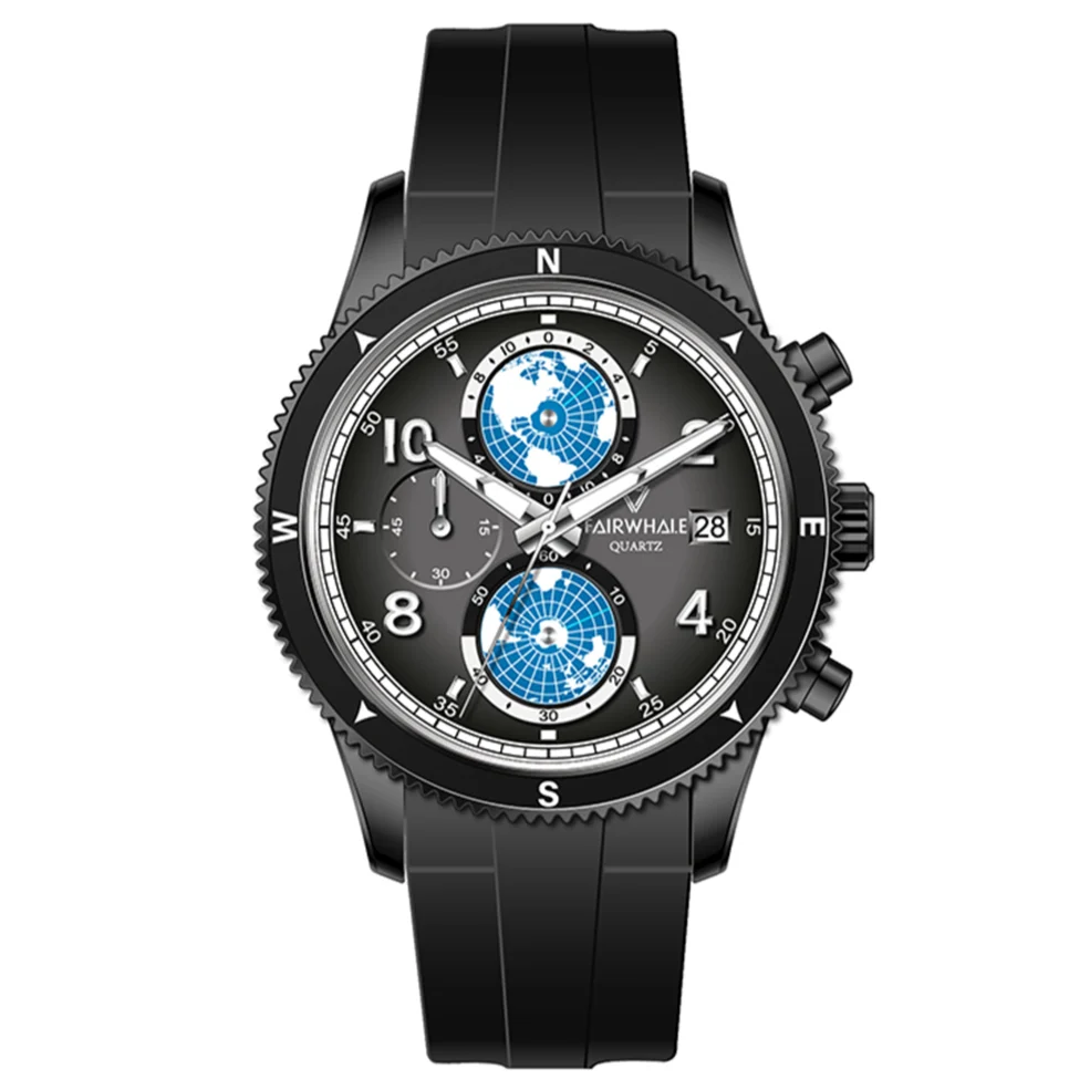 Fairwhale FW-5730-R1 Men's Chronograph Watch - Black Dial