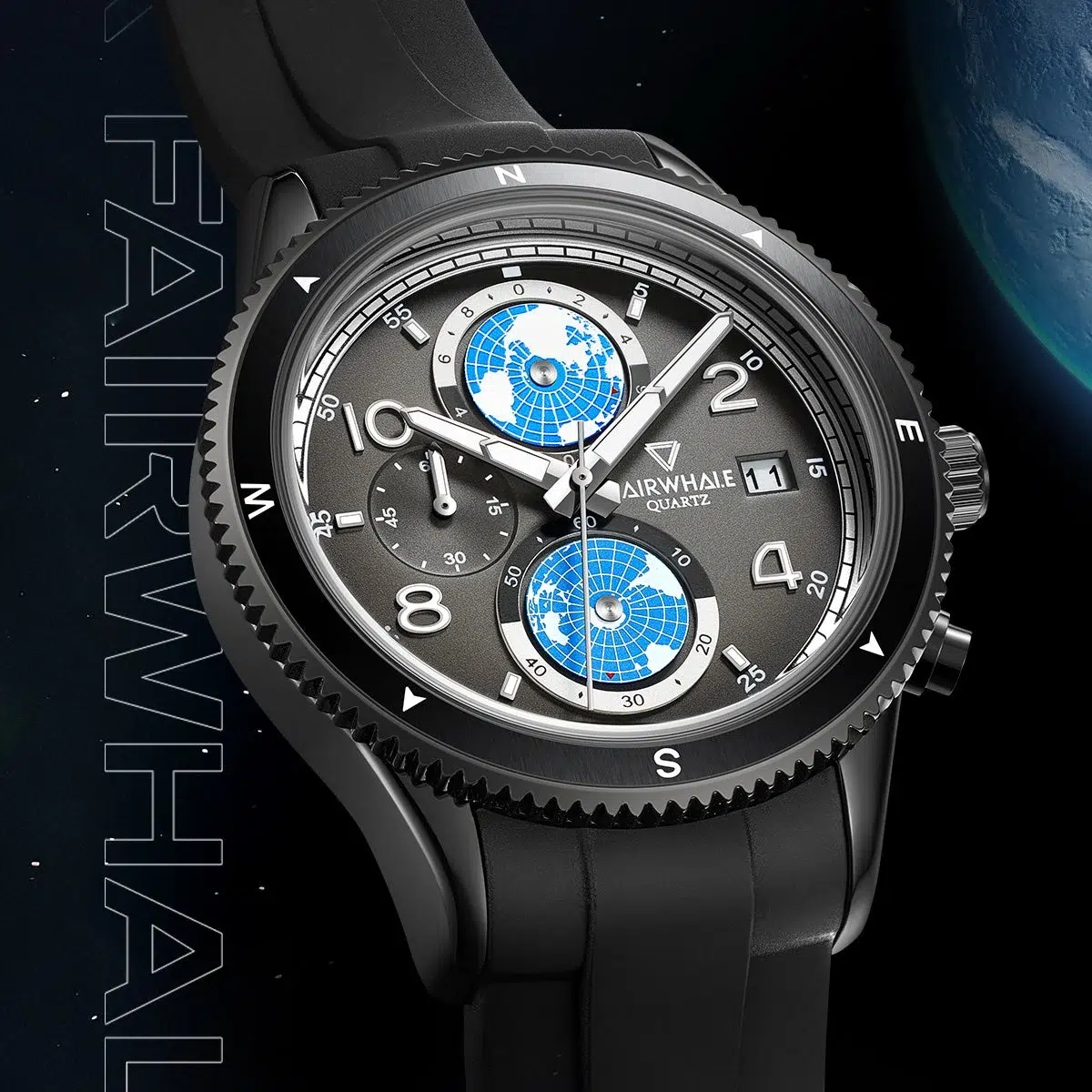 Fairwhale FW-5730-R1 Men's Chronograph Watch - Black Dial - الصورة 2