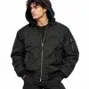 ALO Style Black Detachable-Hood Jacket - model view