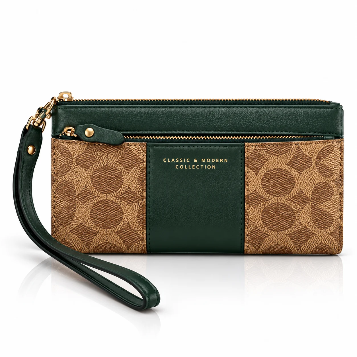 TALIANT Monogram Wristlet Wallet – Brown & Dark Green
