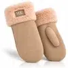 UGC Fashion Faux Fur Trim Mittens – Beige